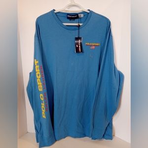 NWT Ralph Lauren Polo Sport Mens XL T Shirt Script Long Sleeve Sail Blue Flag